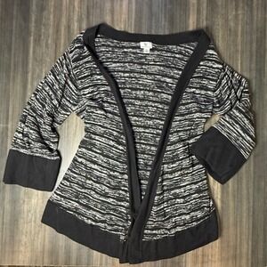 Worthington Cardigan Black White Striped Long Sleeve Womens Size L